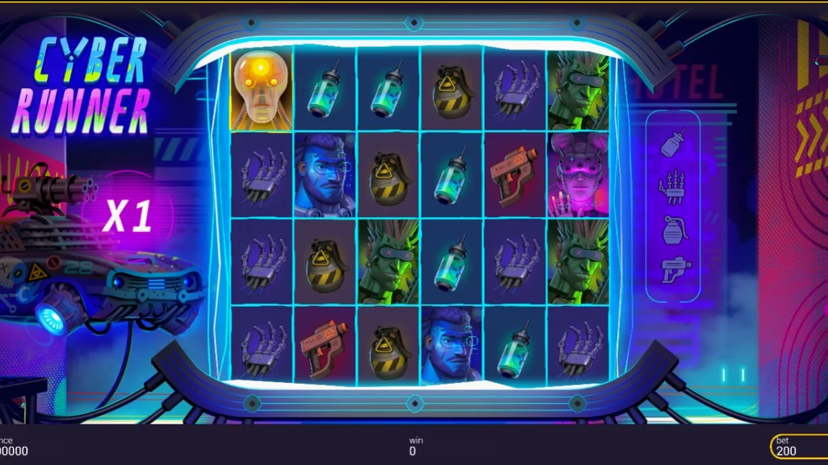 Cyber Runner slot machine neon cyberpunk aesthetic